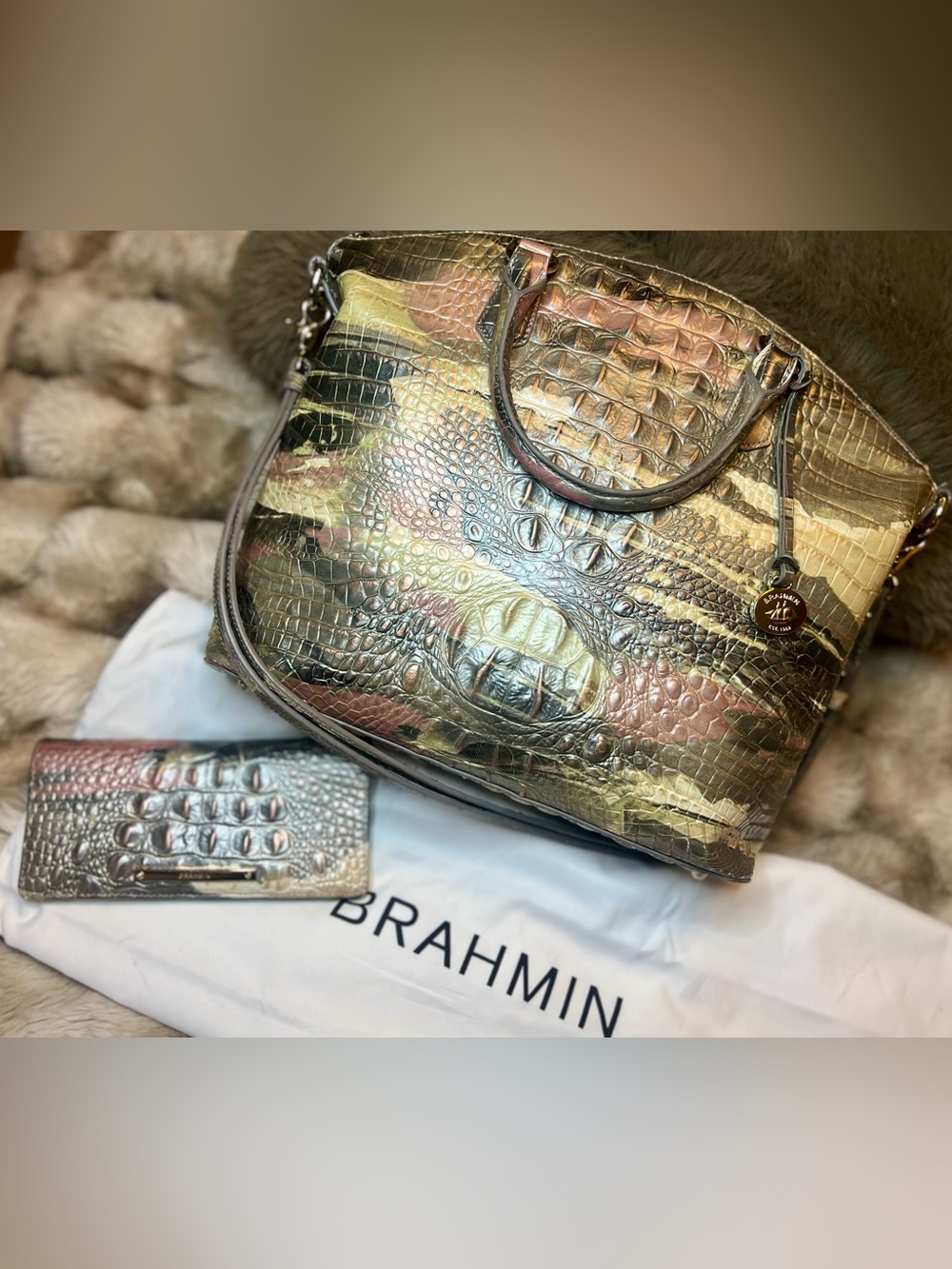 Brahmin Large Duxbury Satchel in Colorway Muse w Wallet (Retail $480)